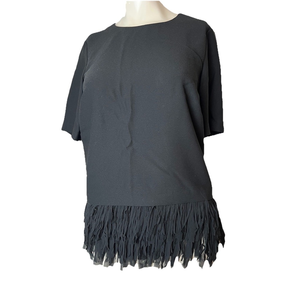Banana Republic Crepe Fringe Hem Top Black XS MSRP $98